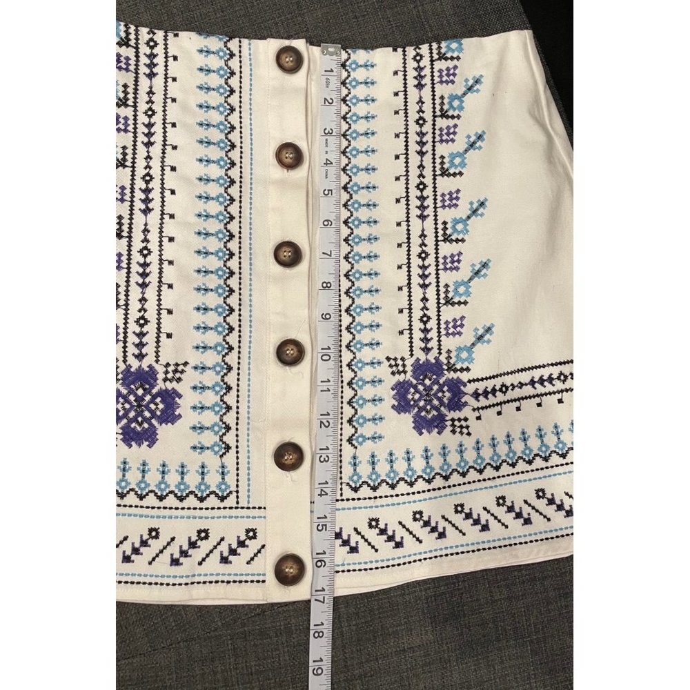 Blue Rain Embroidered Button Down Mini Skirt Sz M - image 5